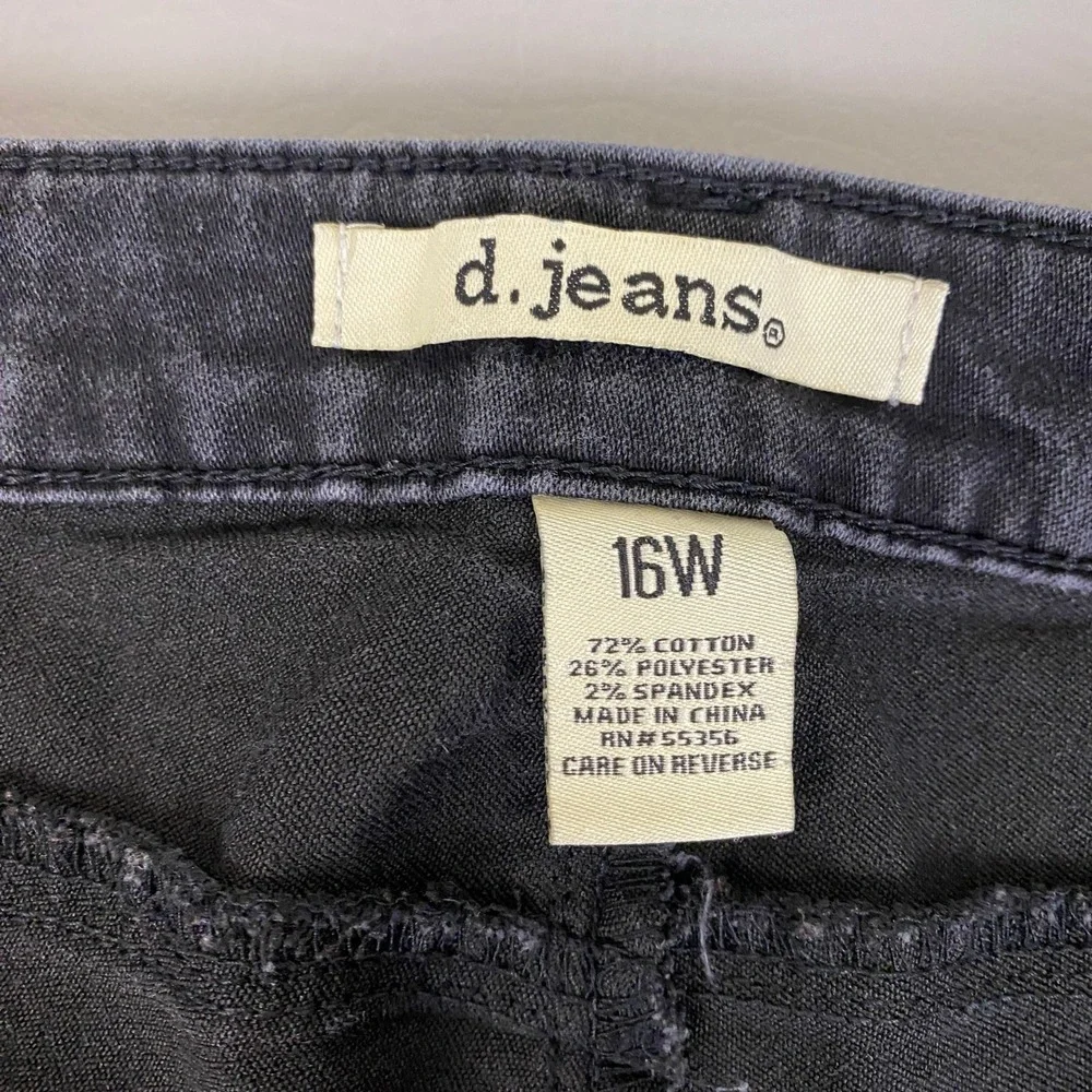d.jeans Womens Plus Size 16W Faded Black Skinny Jeans Stretch Mid Rise Dark Gray
